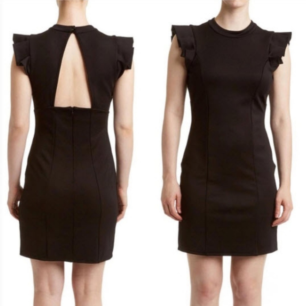 Leola Couture Black Silhouette Ruffled Shift Dress